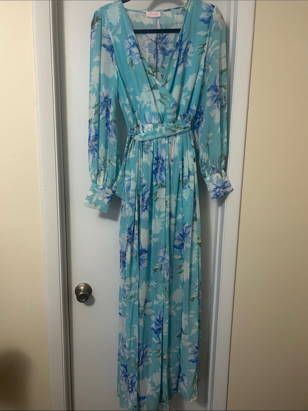 Floral Wrap Maxi Dress in Aqua Blue